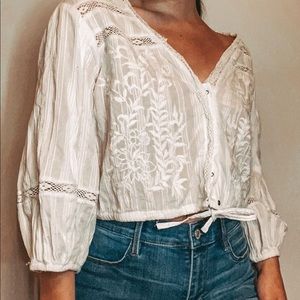 WHITE CROCHET LONG SLEEVE TOP